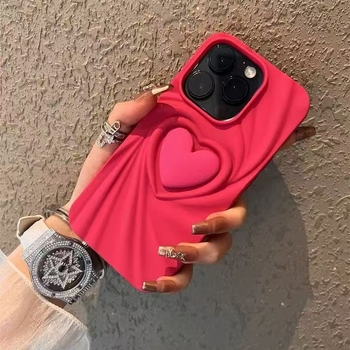 Carcasă din silicon cu design inimă plisată pentru iPhone 17 Pro, 17 Pro Max, 17 Air, 16, 16 Pro, 15 și 14