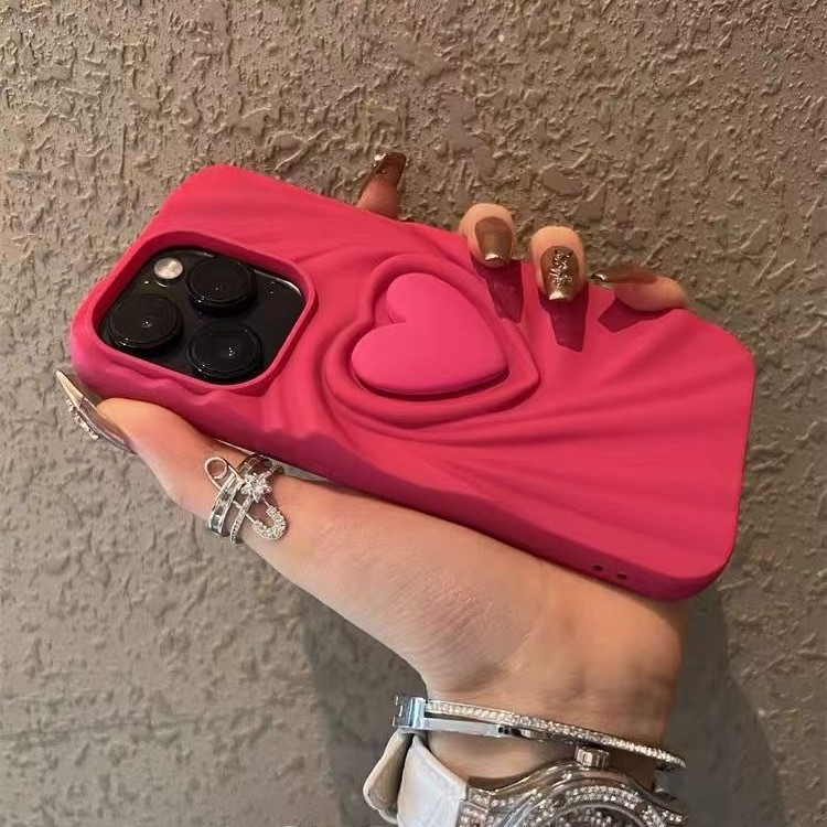 Carcasă din silicon cu design inimă plisată pentru iPhone 17 Pro, 17 Pro Max, 17 Air, 16, 16 Pro, 15 și 14