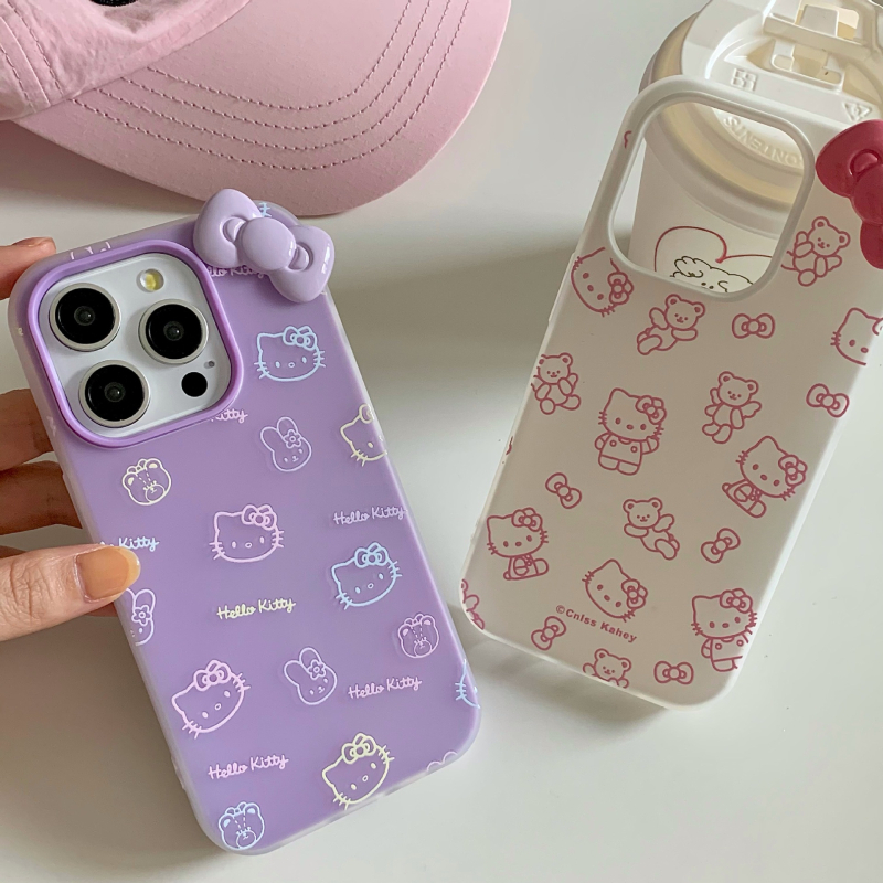 Maska za iPhone 14/15 s potpunim pokrivanjem i disipacijom topline, ugravirana ilustracija medvjedića s mašnicom, TPU