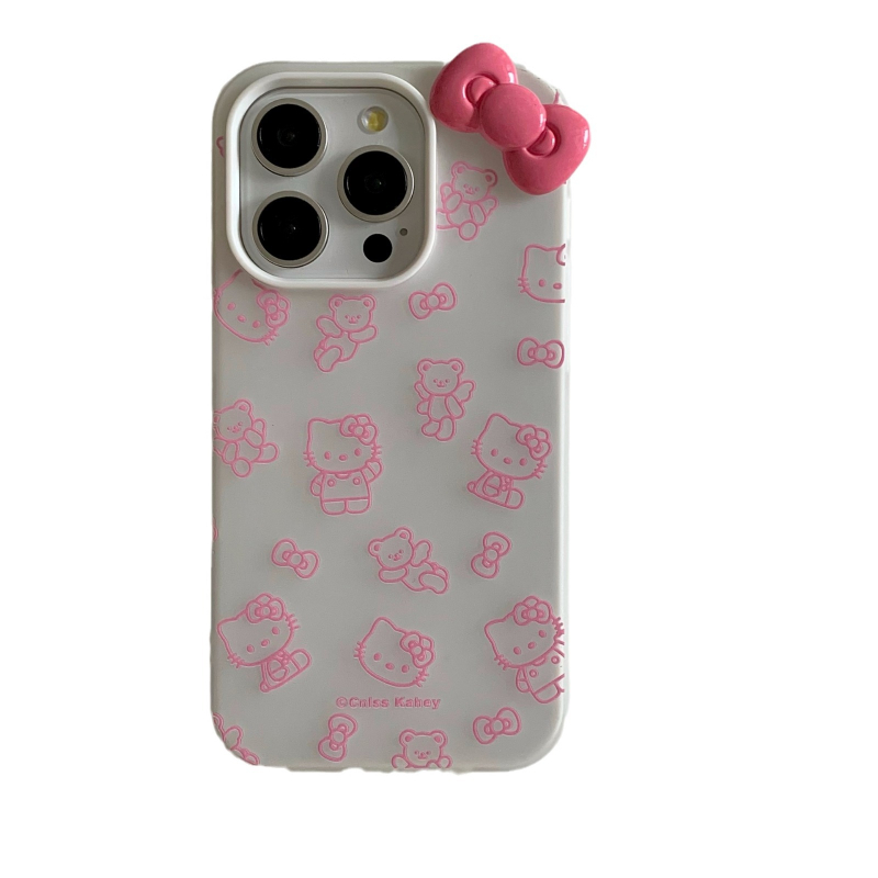 Maska za iPhone 14/15 s potpunim pokrivanjem i disipacijom topline, ugravirana ilustracija medvjedića s mašnicom, TPU