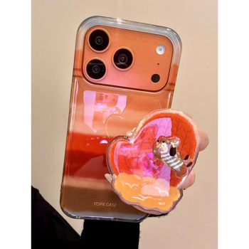 Carcasă pentru telefon minimalistă, cu gradient orange-cafeniu, dungi și motiv cu un câine