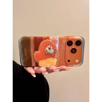 Carcasă pentru telefon minimalistă, cu gradient orange-cafeniu, dungi și motiv cu un câine