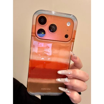 Carcasă pentru telefon minimalistă, cu gradient orange-cafeniu, dungi și motiv cu un câine