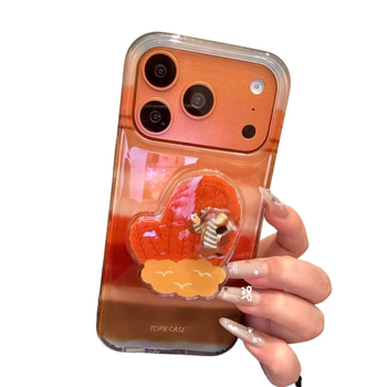 Carcasă pentru telefon minimalistă, cu gradient orange-cafeniu, dungi și motiv cu un câine