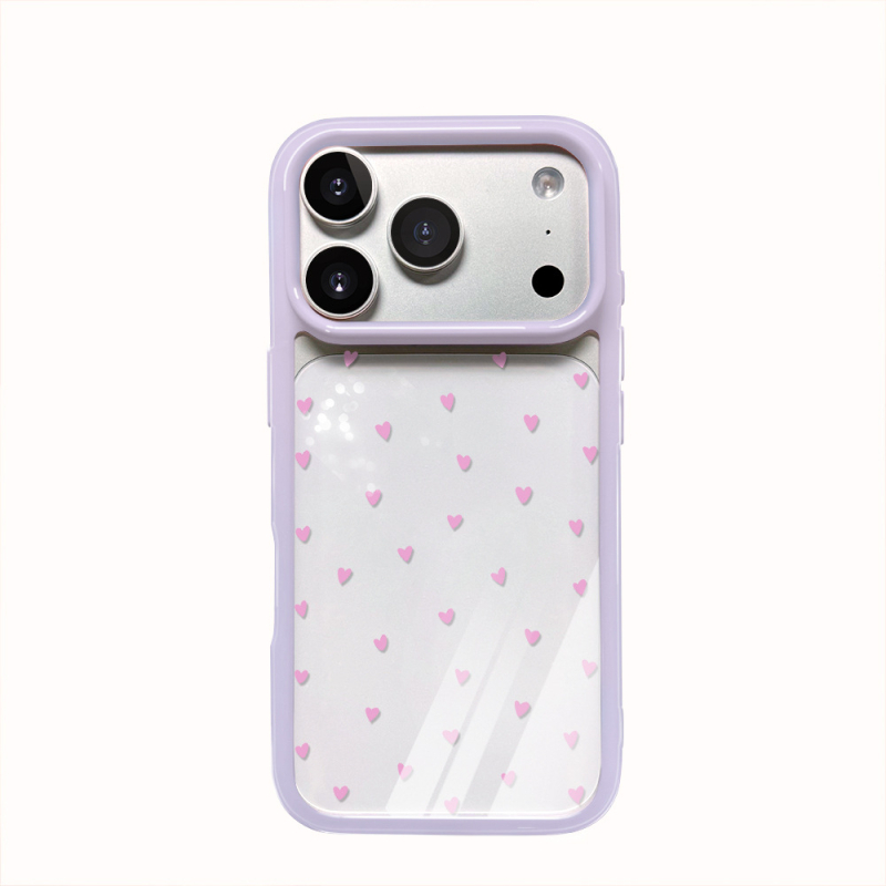 Carcasă transparentă pentru telefon cu inimioare mov pe întreaga suprafață, stil INS, pentru iPhone 15 Pro Max, iPhone 14/15 și alte modele, protecție împotriva căderilor