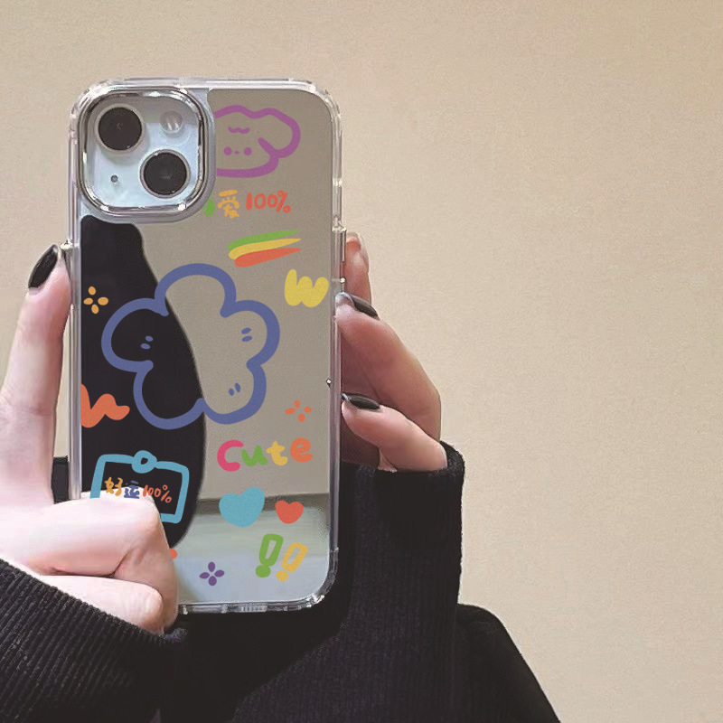 Korejskog stila silikonska futrola za iPhone 15 i iPhone 14 s ogledalnim cvjetnim uzorkom, prozirna verzija, puna zaštita XS, X i 11 Pro Max