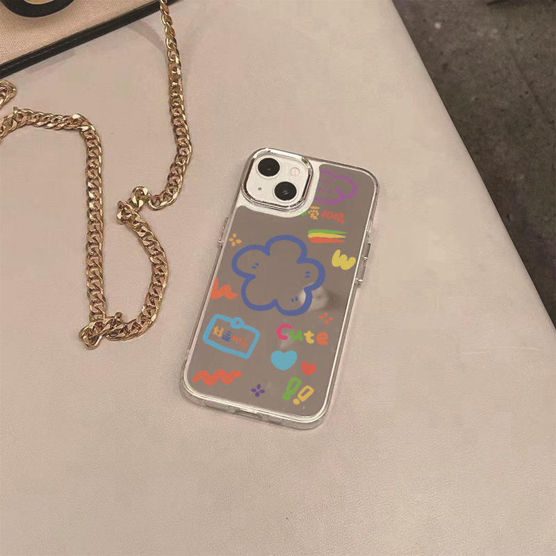 Korejskog stila silikonska futrola za iPhone 15 i iPhone 14 s ogledalnim cvjetnim uzorkom, prozirna verzija, puna zaštita XS, X i 11 Pro Max