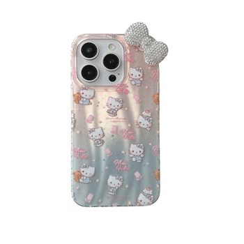 Carcasă din silicon pentru iPhone 15 Pro Max, cu floare gradient-laser și KT pisică – roz