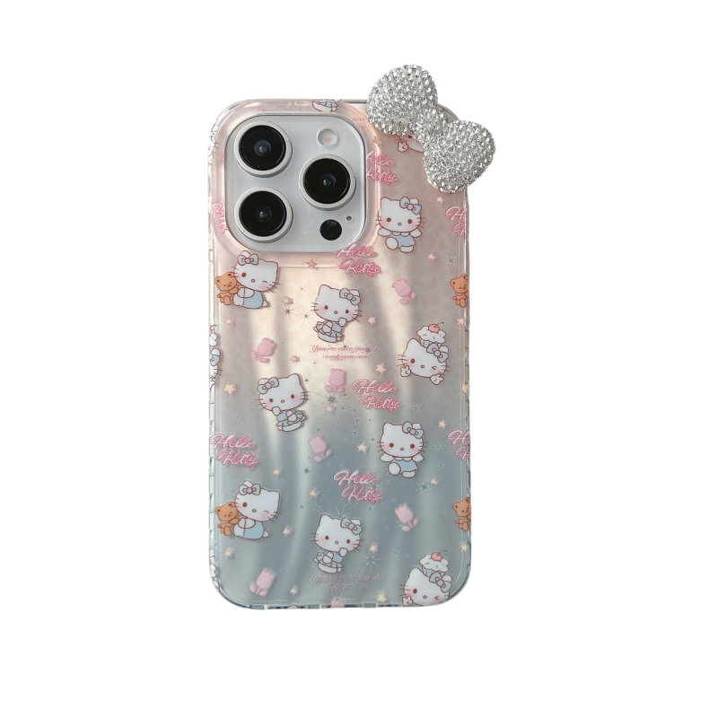 Carcasă din silicon pentru iPhone 15 Pro Max, cu floare gradient-laser și KT pisică – roz