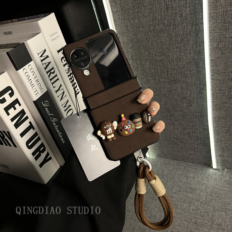 3D M Bean Coffee kućište s remenom za Oppo Find N3 Flip – potpuno prekrivanje, zaštita od padova, kompatibilno s N2+ Flip