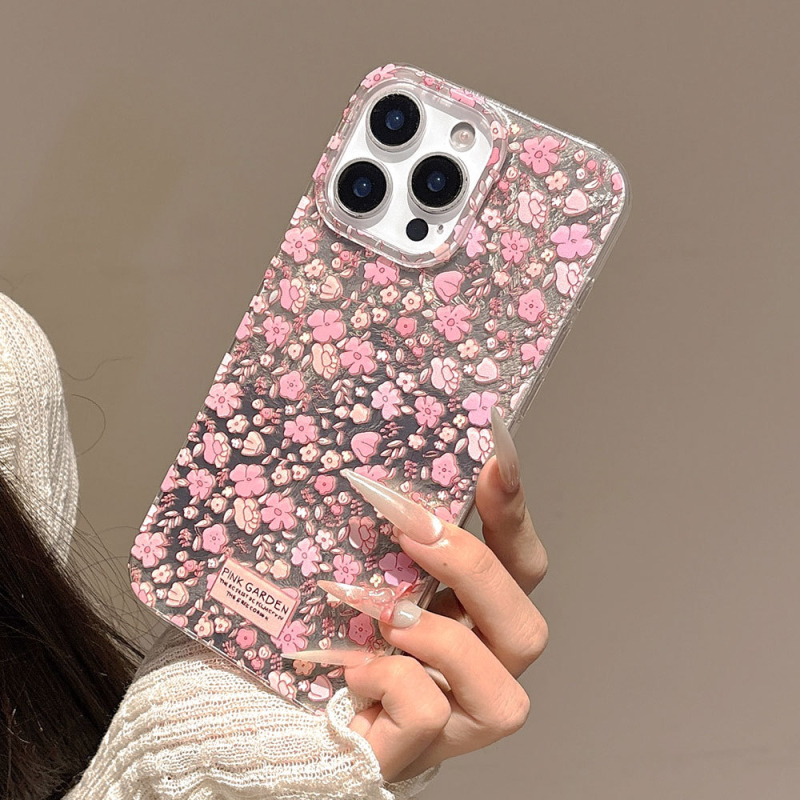 Carcasă de protecție nouă, verde pentru iPhone 13, 13 Pro Max, 14 și 14 Max, cu motiv de flori roșii mici, stil Instagram