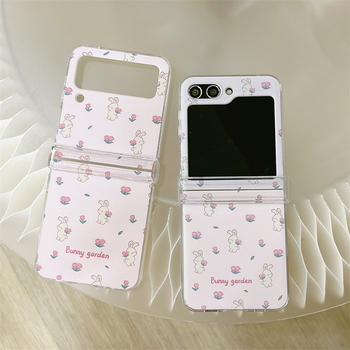 Husă rigidă personalizată, cu imprimeu floral în formă de iepure, pentru Samsung Galaxy Z Flip 3/4/5/6