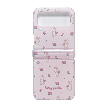 Husă rigidă personalizată, cu imprimeu floral în formă de iepure, pentru Samsung Galaxy Z Flip 3/4/5/6