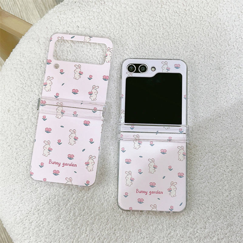 Husă rigidă personalizată, cu imprimeu floral în formă de iepure, pentru Samsung Galaxy Z Flip 3/4/5/6