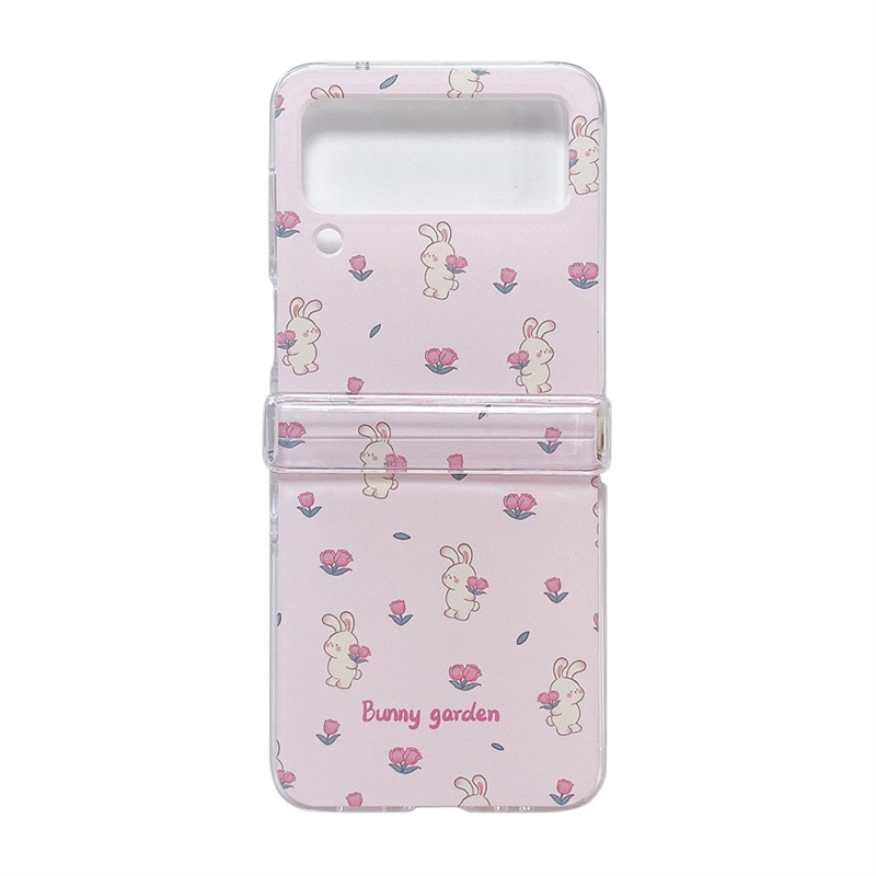 Husă rigidă personalizată, cu imprimeu floral în formă de iepure, pentru Samsung Galaxy Z Flip 3/4/5/6