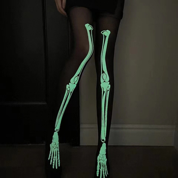 Svetleće u mraku hulahopke s motivom lubanje, JK disco stil, Halloween rekvizit, crne