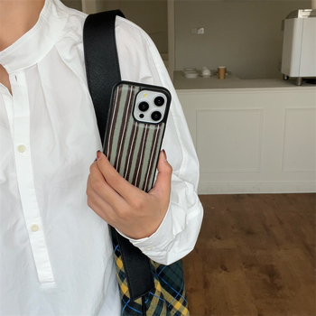 Jednostavno tvrdo kućište za telefon s smeđozelenim prugama i kožnom teksturom, 16Proma, kompatibilno s iPhone 15 Pro i iPhone 14 Pro