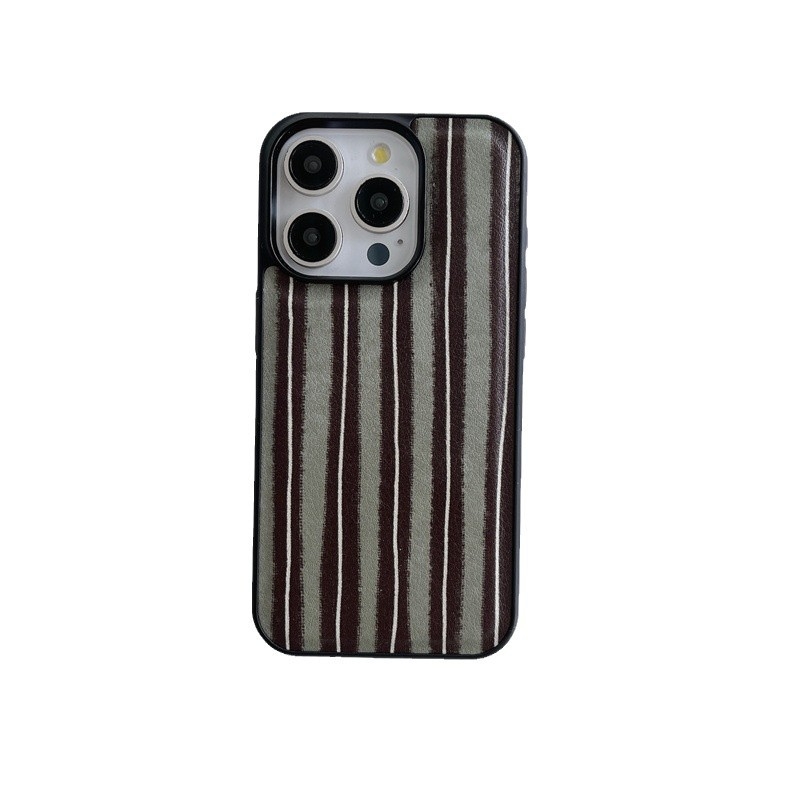 Jednostavno tvrdo kućište za telefon s smeđozelenim prugama i kožnom teksturom, 16Proma, kompatibilno s iPhone 15 Pro i iPhone 14 Pro