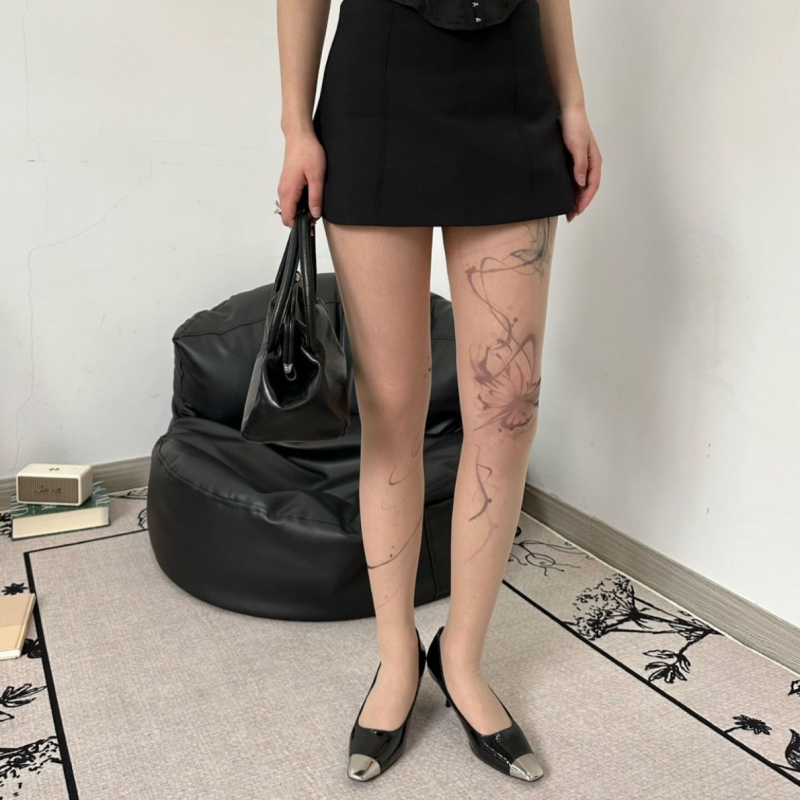 Tanke najlon čarape s tetovažnim motivom i leptir s raspršenim mastilom, nylon 15D