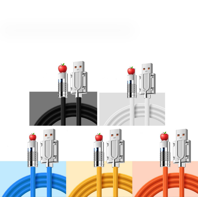 1m 3-u-1 USB kabel s LED, brzo punjenje, konektori od cinkovog legura, TPE silikon, USB-C, Lightning, Micro USB