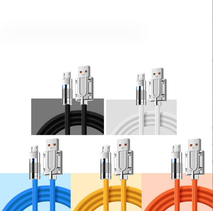 1m 3-u-1 USB kabel s LED, brzo punjenje, konektori od cinkovog legura, TPE silikon, USB-C, Lightning, Micro USB