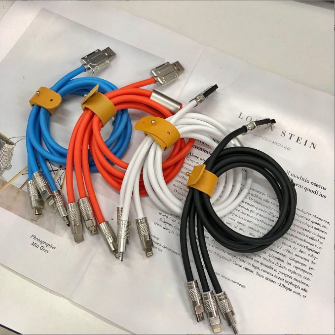 1m 3-u-1 USB kabel s LED, brzo punjenje, konektori od cinkovog legura, TPE silikon, USB-C, Lightning, Micro USB