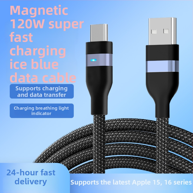 120W magnetski USB-C kabel za punjenje i prijenos podataka, kompatibilan s Huawei i Apple
