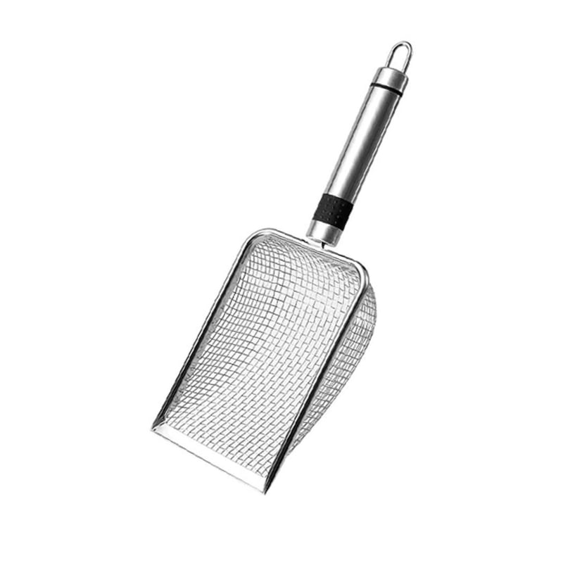 Nehrđajuća čelična lopatica za mačji pijesak s finom mrežom i tubastim držalom, otvori 3,8×3,8 mm, 6-mrežni otvori
