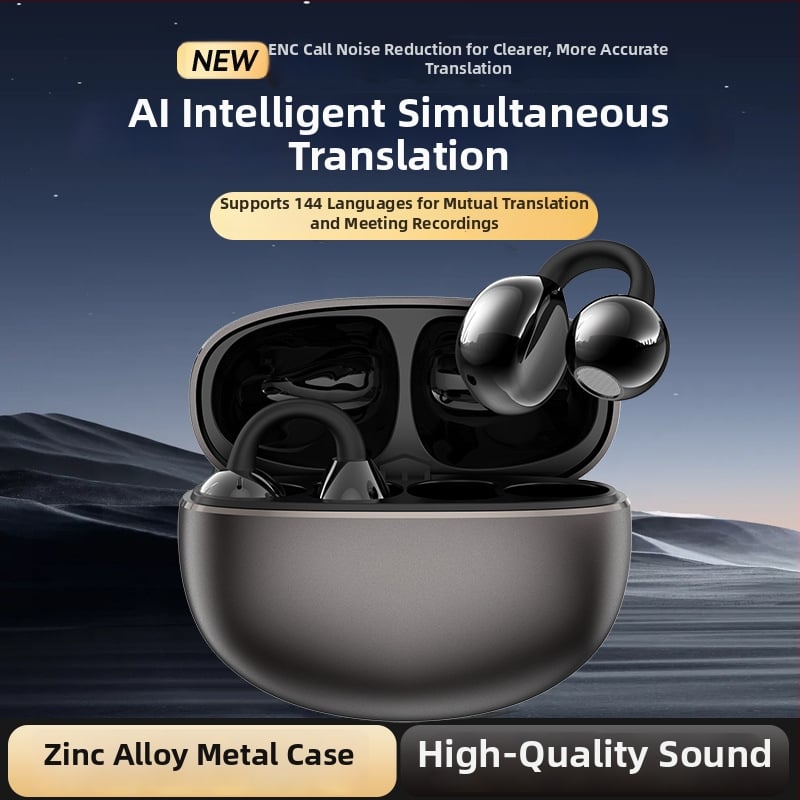 TWS slušalice s klipom za uho, metalno kućište, ultra duga baterija, AI prijevod, Bluetooth, za sport