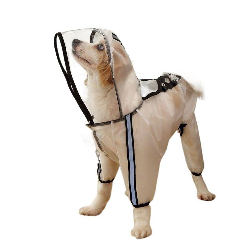 Teljes lefedésű esőkabát kutyáknak, kicsi–közép–nagy testűek számára, Teddy, Bichon és Golden Retriever.