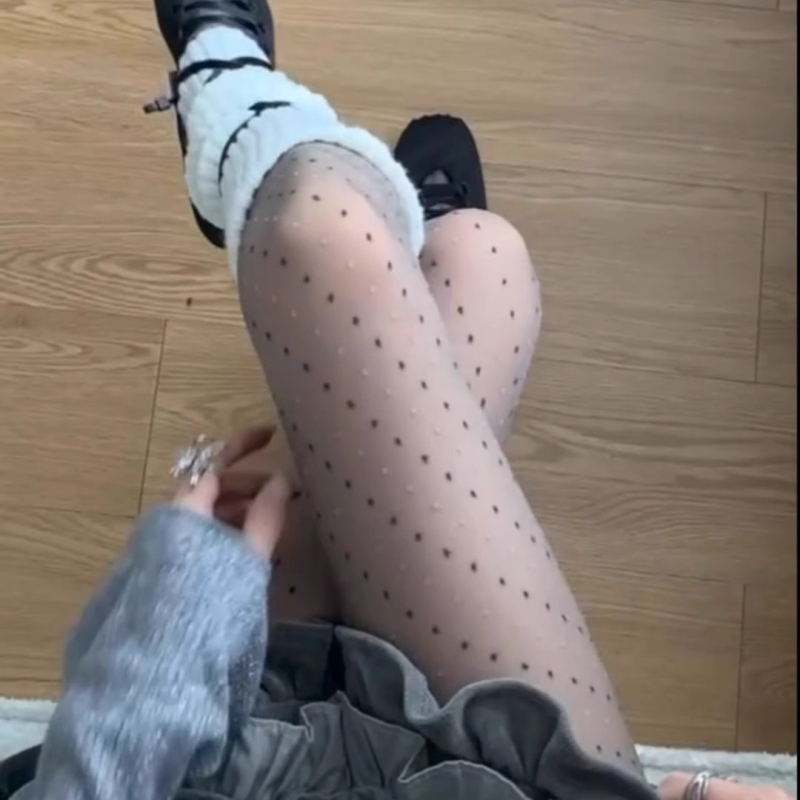 Sive žene hulahopke jacquard uzorka s točkicama, diagonalan pleteni uzorak, ultra tanke i prozirne