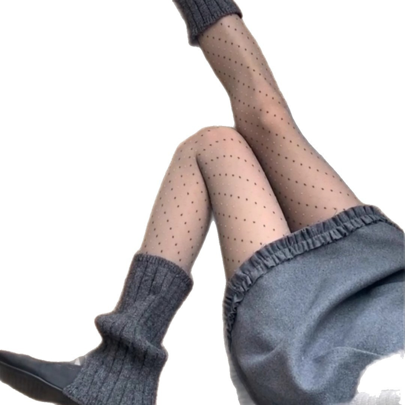 Sive žene hulahopke jacquard uzorka s točkicama, diagonalan pleteni uzorak, ultra tanke i prozirne