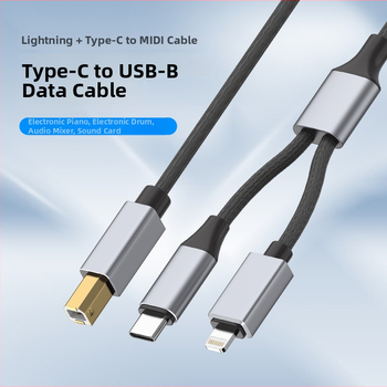 Integrovaný kábel: Type-C na MIDI OTG a Lightning na USB-B samec pre digitálne hudobné nástroje