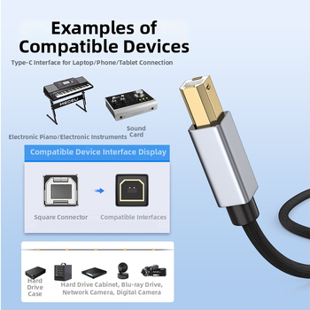 Integrovaný kábel: Type-C na MIDI OTG a Lightning na USB-B samec pre digitálne hudobné nástroje