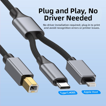 Integrovaný kábel: Type-C na MIDI OTG a Lightning na USB-B samec pre digitálne hudobné nástroje