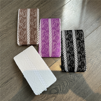 Purpurne hulahopke s retro izrezima i čipkastim jacquard uzorkom, tanke, za žene