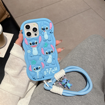 Plavi silikon kućište Stitch za iPhone 11–17 Pro Max s zakrivljenim rubovima i zaštitom od pada