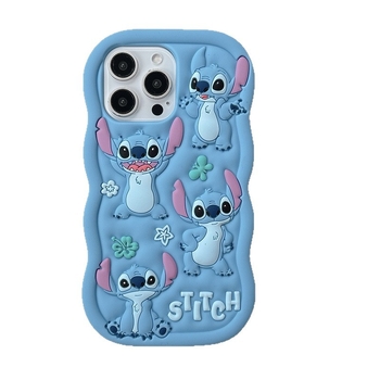 Plavi silikon kućište Stitch za iPhone 11–17 Pro Max s zakrivljenim rubovima i zaštitom od pada
