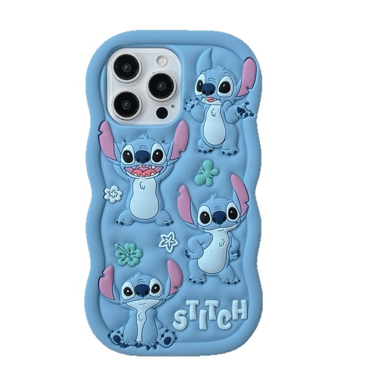 Plavi silikon kućište Stitch za iPhone 11–17 Pro Max s zakrivljenim rubovima i zaštitom od pada