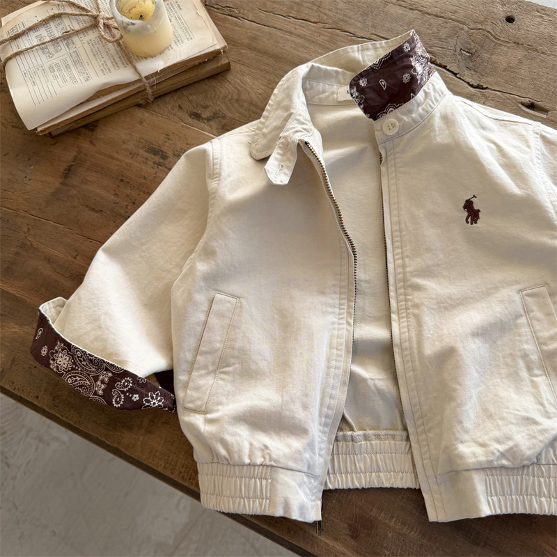 Dječja jakna za proljeće 2026. – korejskog stila, patchwork, zatvarač, stojeći ovratnik, unisex