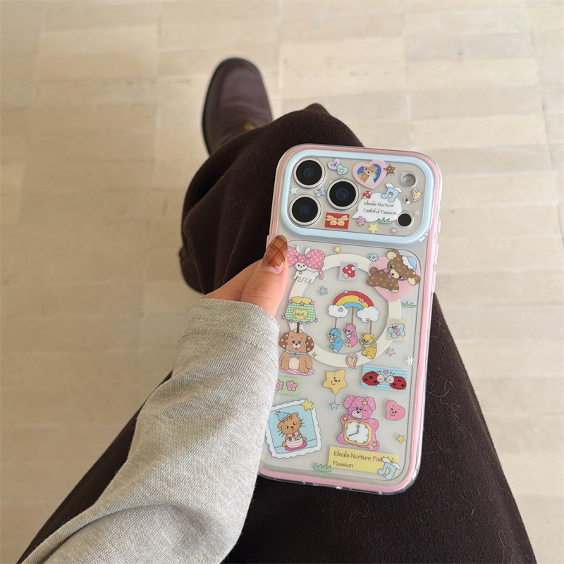 Silikonska maska za iPhone s korejskim stilom crtanog mede i psa te motivom kazaljke sata, kompatibilna s iPhone 14/15/16 Pro Max i 17