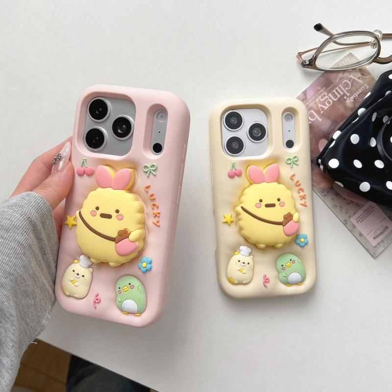 Silikonska maska s crtić-stativom i zaštitom od padova za iPhone 12–17 Pro Max