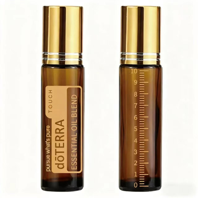 10 ml borostyánbarna üveg illóolaj sprayhez mérőskálával és gördülő golyófejjel