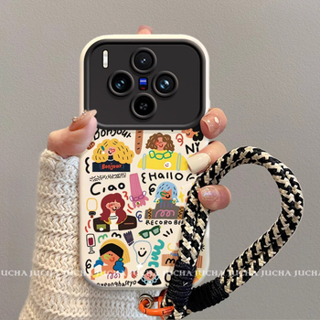 Husă din silicon pentru Vivo X200 / X100 Pro, cu lanț, design inspirat de Instagram, fată graffiti X90