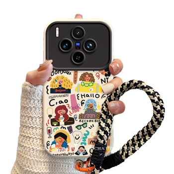 Husă din silicon pentru Vivo X200 / X100 Pro, cu lanț, design inspirat de Instagram, fată graffiti X90