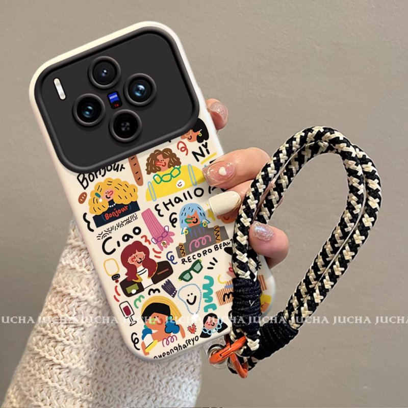 Husă din silicon pentru Vivo X200 / X100 Pro, cu lanț, design inspirat de Instagram, fată graffiti X90