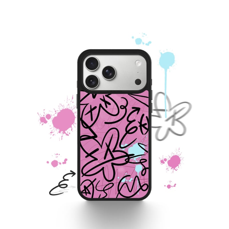 Carcasă din silicon Line Graffiti pentru iPhone 15 și iPhone 14 Pro Max, finisaj mat, design drăguț de desene animate