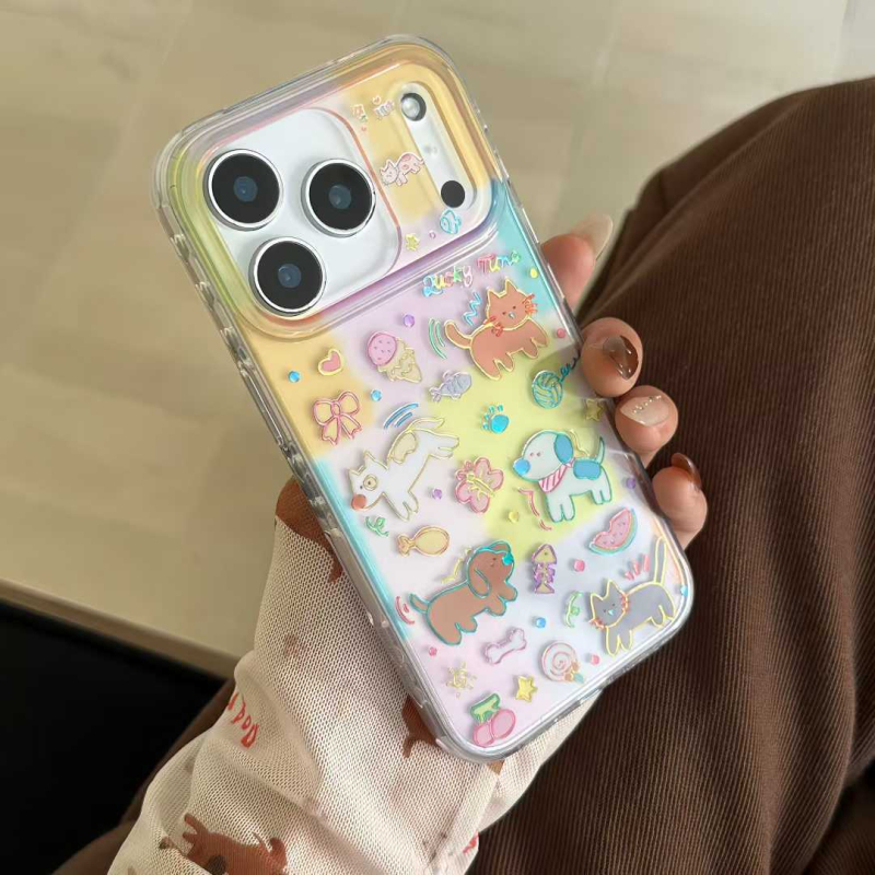 Futrola za iPhone u Ins stilu sa laserskim, šarenim graffiti dizajnom s štenetom — za iPhone 14/15/16/17 Pro i Pro Max