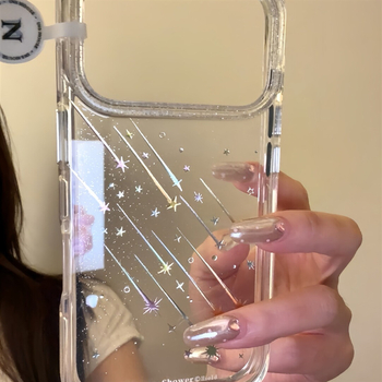 Husă de protecție pentru iPhone cu pulbere glitter aurie, spate transparent, ploaie meteor colorată; compatibilă cu seriile iPhone 13/14 (Pro, Pro Max)