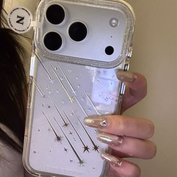 Husă de protecție pentru iPhone cu pulbere glitter aurie, spate transparent, ploaie meteor colorată; compatibilă cu seriile iPhone 13/14 (Pro, Pro Max)